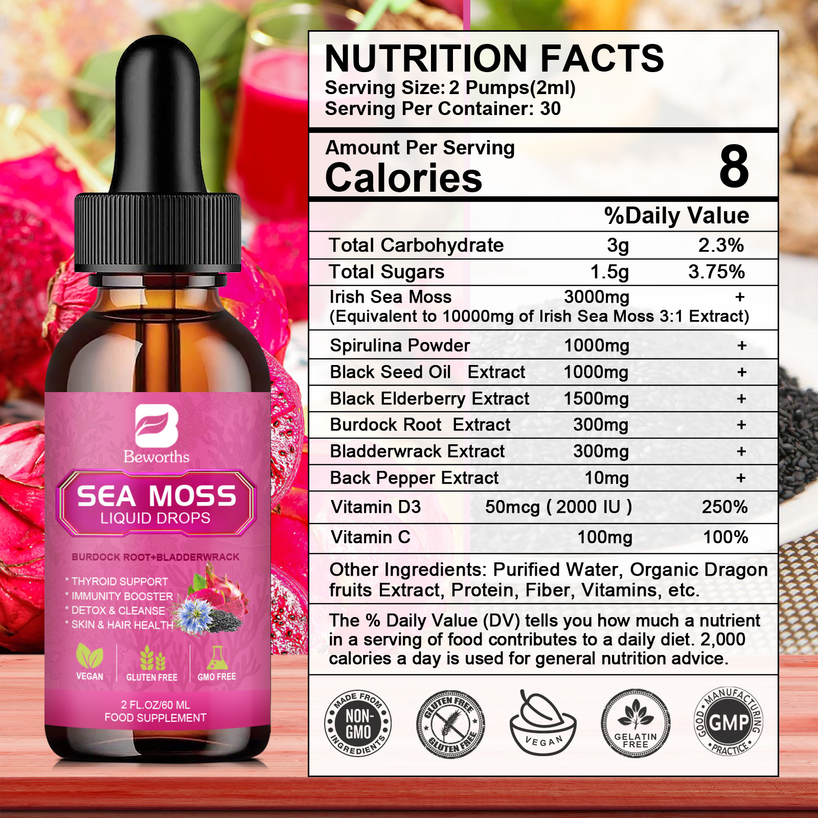 BEWORTHS 3000MG Seamoss Liquid - Root Stimulator Liquid avaliação e preço