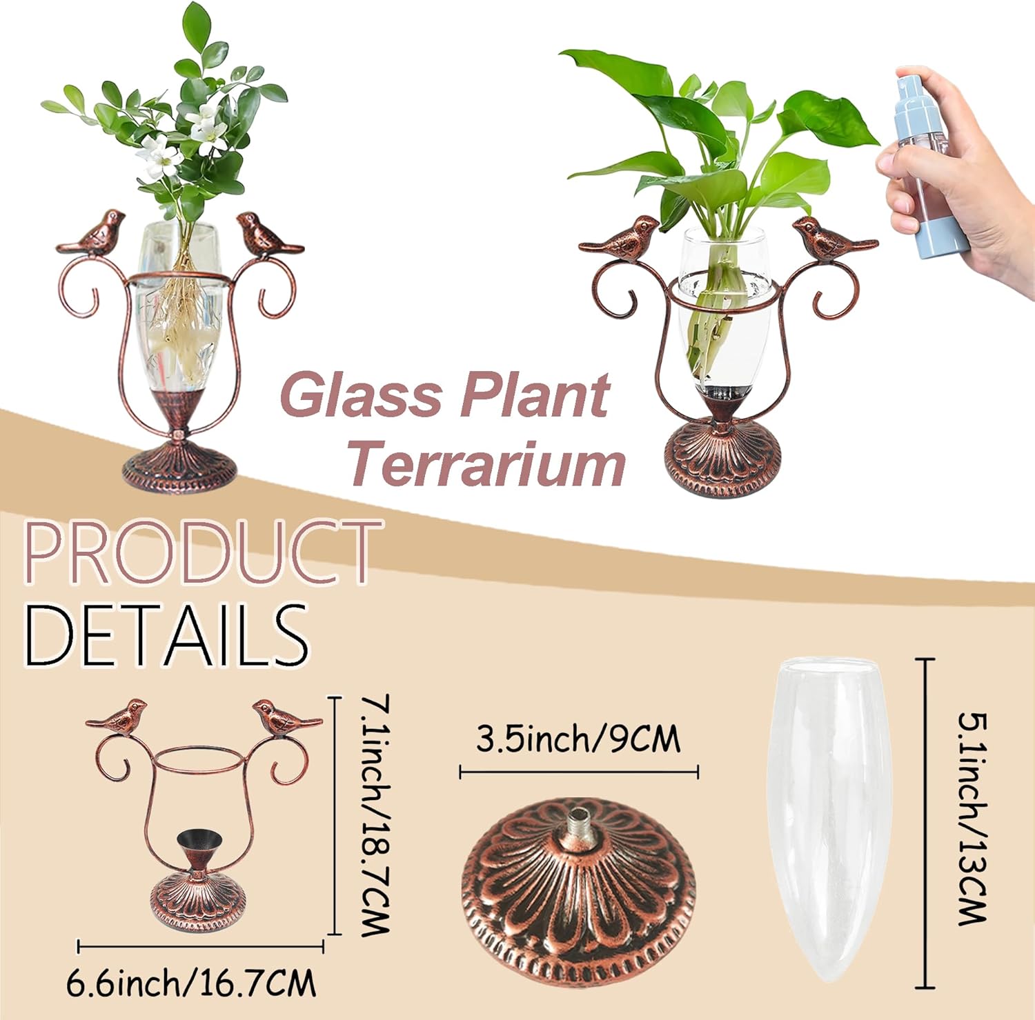 2 Vintage Copper Bird Plant Pr - Propagation Station Vase avaliação e preço